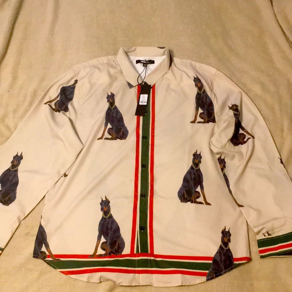 Novamen long sleeve shirt New with tag cream combo with red and hunter green